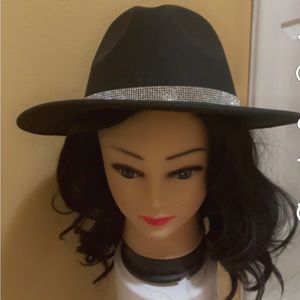 New felt Panama hat black rhinestone